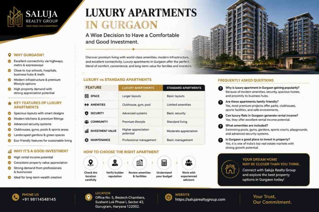 Luxury Apartments in Gurgaon: A Wise Decision to Have a Comfortable and Good Investment.